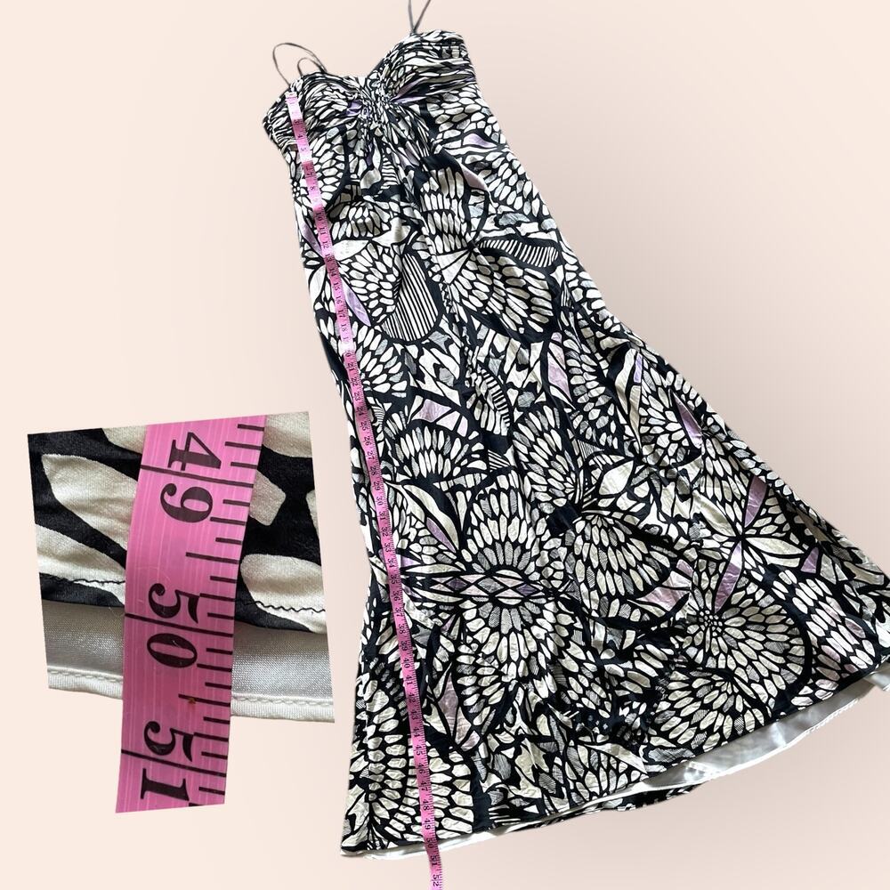 Laundry by Shelli Segal Butterfly Silk Maxi Dress Size 6 Strapless Black White - Picture 3 of 8